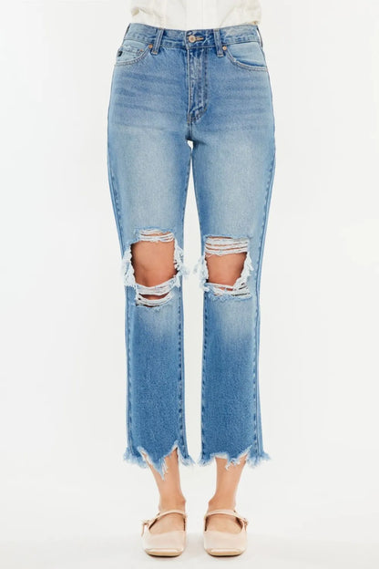 Kancan Distressed Frayed Hem Cropped Jeans